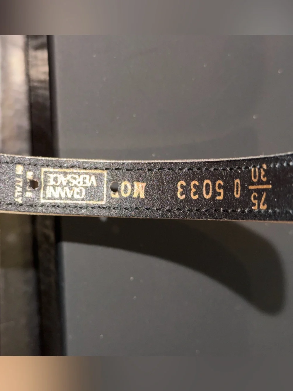 Versace Black Leather Wrap Belt with Amber Medusa Bar